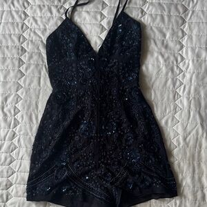 Needle & Thread Black Beaded Floral Romper